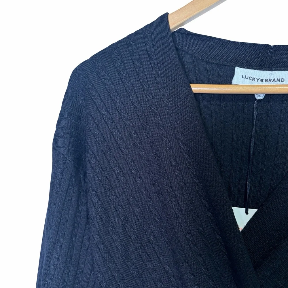 Lucky Brand Cable Knit V-Neck Long Sleeve Dress in Black , Size M NWT_3